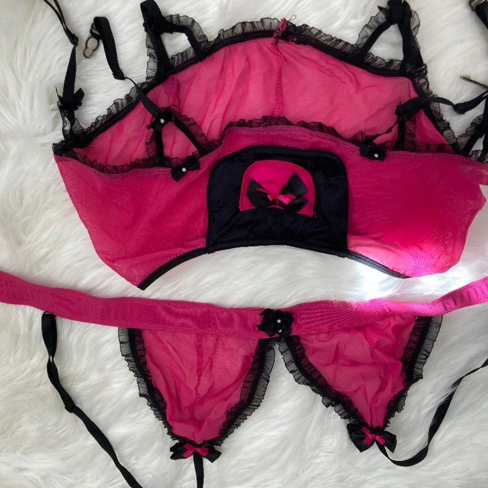 Fuchsia and black maid lingerie set with headband